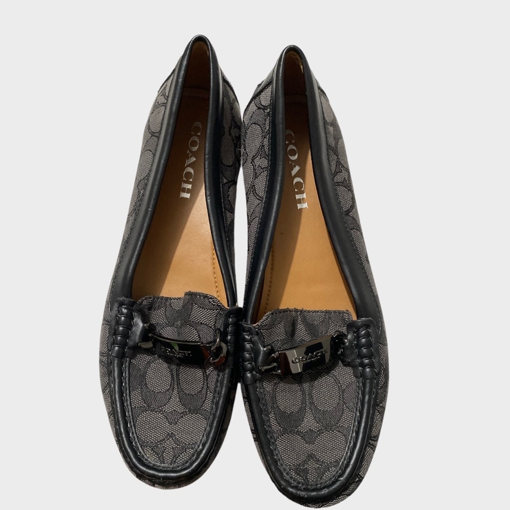 Coach Olive Signature Loafer Black Logo Canvas Size 8 EUC​